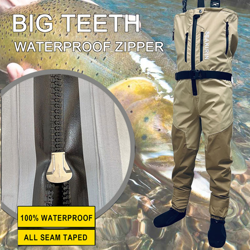 Fishing Waders - ジップフロント通気性スタウトチェストフィッシングウェーダー防水ジッパー付きビッグアンドトールストッキングフットウェーディングパンツ男性用、溶接シーム