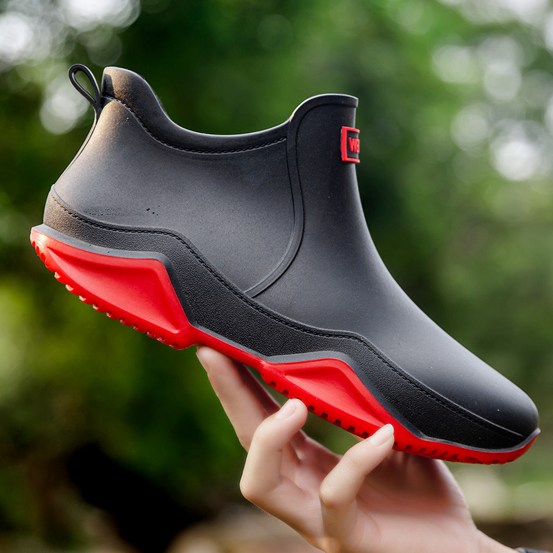 Fishing Boots - ファッションレインシューズ屋外防水メンズアンクルレインブーツノンスリップ男性ゴム靴男性キッチンウォーターシューズ釣りゴム
