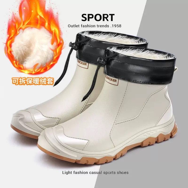 Fishing Socks - 防水メンズレインシューズファッションショートソックス肥厚暖かいゴム作業滑り止め釣りキッチン男性レインブーツボタスオムブレ