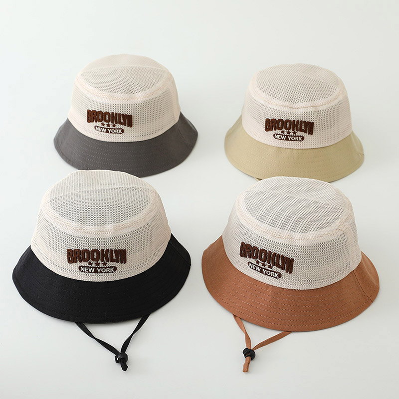 Fishing Hat - 文字刺繍入りベビーサンハット 夏用メッシュ通気性 男の子女の子兼用フィッシャーマンキャップ ファッションパッチワーク キッズパナマバケットハット