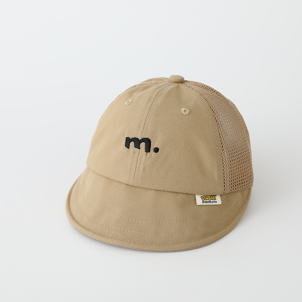 Fishing Hat - 子供用のシンプルな刺繍入りの大きなつばの日よけフィッシャーマンハット、通気性のあるネット生地を使用、4色展開。