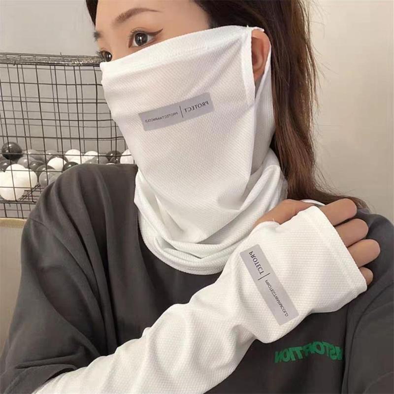 Fishing Mask Sun Protection - アイスシルク日焼け止めセット*フェイスマスク+アームスリーブ、通気性抜群、サイクリング/釣り/夏のアウトドアスポーツに最適