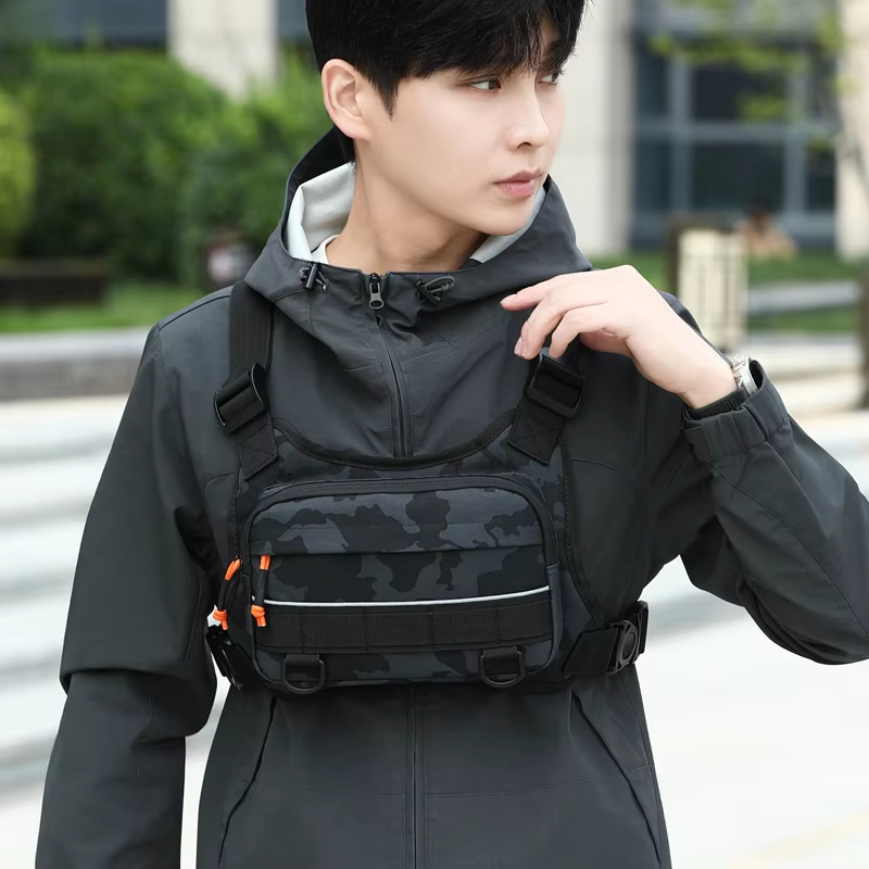 Fishing Backpack - サイクリングフロントチェストベスト戦術バックパックキャンプ登山狩猟ショルダーバックパックアウトドアスポーツ反射フィッシングベストバッグ