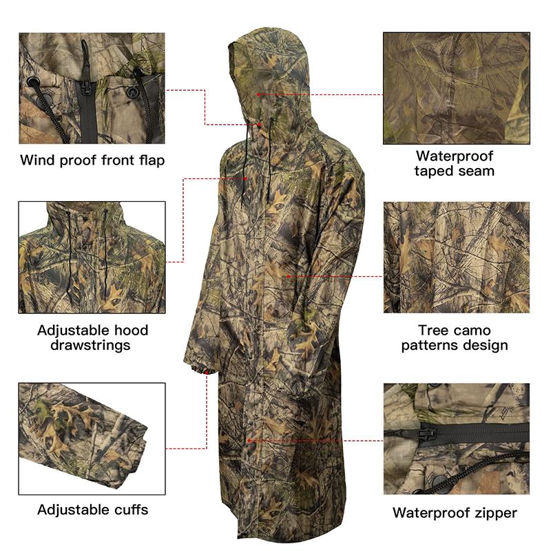 迷彩柄レインコート 大人用 ロング丈 防風防水 ワンピース  - Fishing Rain Suit のレビューと価格