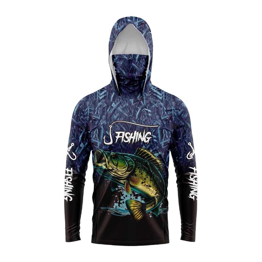 男性バスフィッシュプリント釣り用パーカー フェイスマスク付き - Fishing Hoodie のレビューと価格