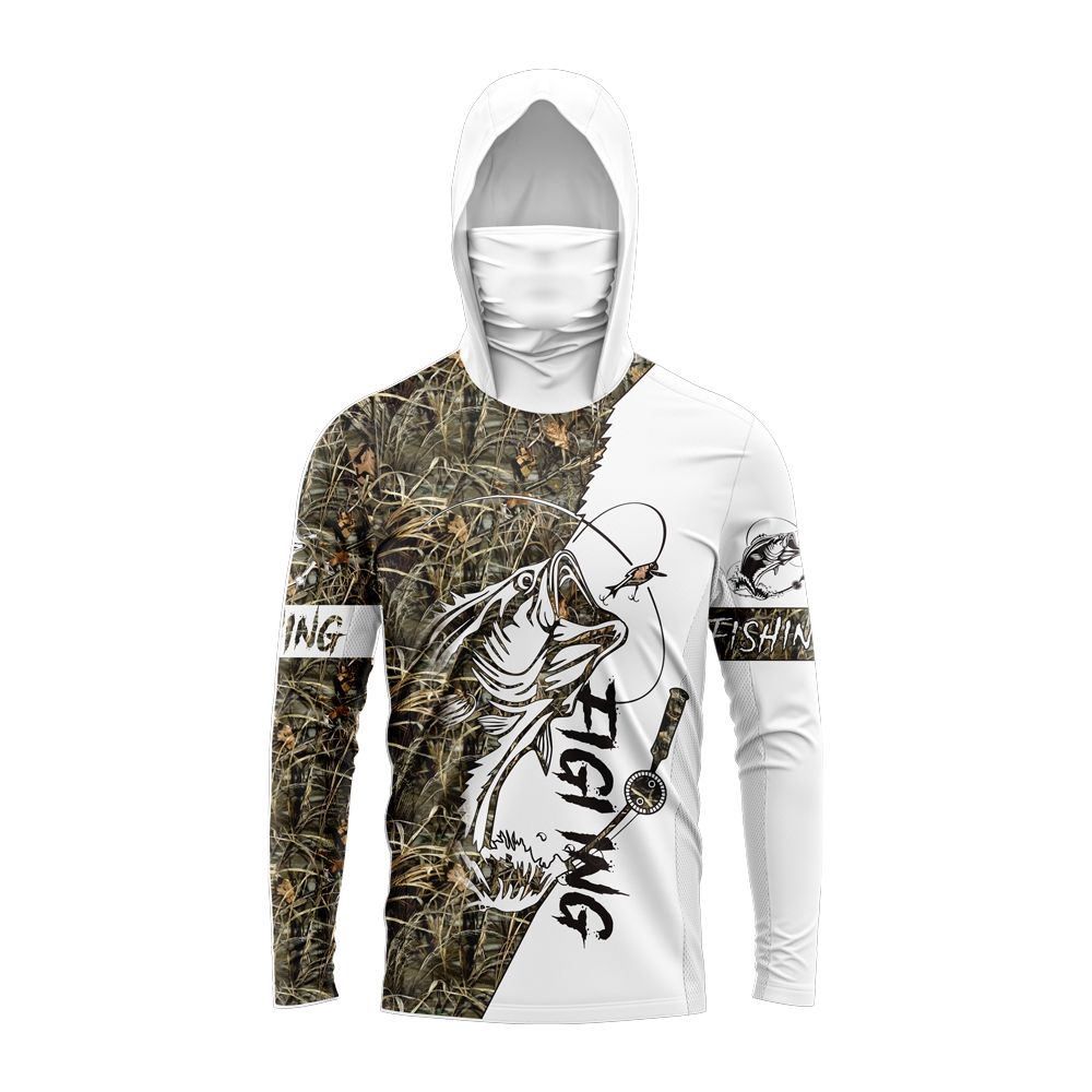 男性バスフィッシュプリント釣り用パーカー フェイスマスク付き - Fishing Hoodie のレビューと価格