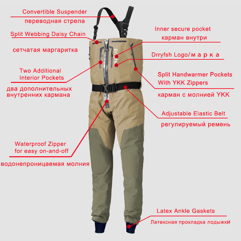 ジッパー付き防水ウェーダー,フィッシング用,漁師の服,淡水と - Fishing Waders のレビューと価格