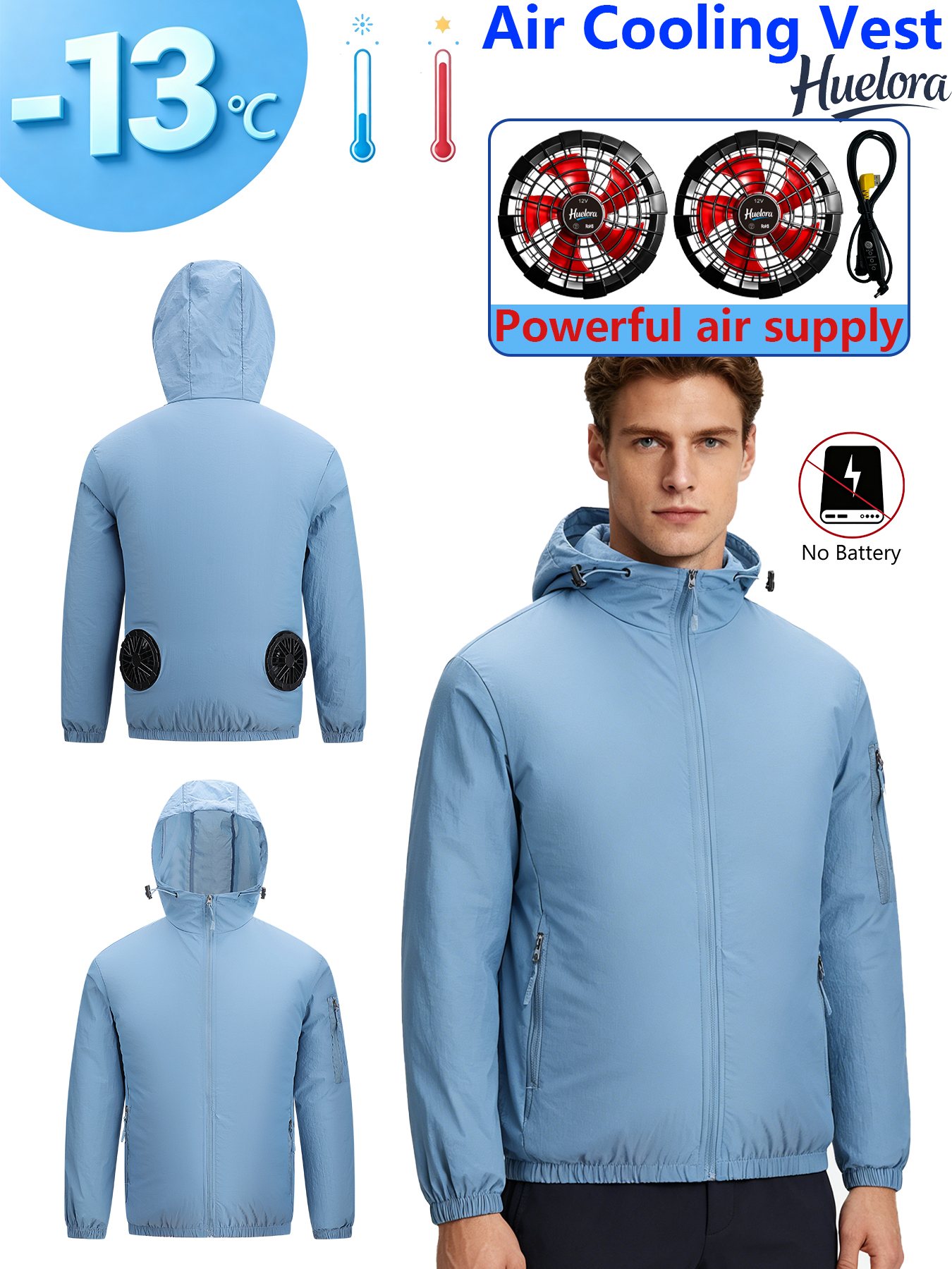 メンズフード付きUSB冷却ジャケット、デュアルファン搭載、夏 - Fishing Hoodie のレビューと価格