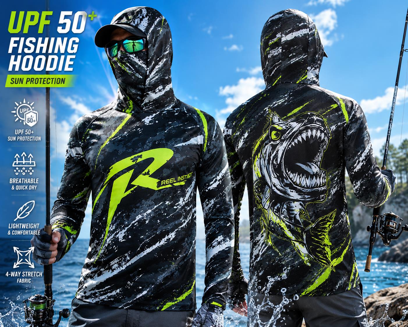 メンズフード付きフィッシングシャツ UPF日焼け止め 通気性 - Fishing Hoodie のレビューと価格