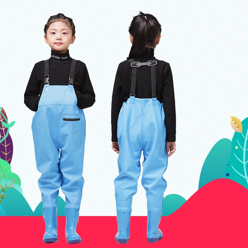 子供用ブーツ付きチェストウェーダー,PVCレインパンツ,防水 - Fishing Rain Suit のレビューと価格