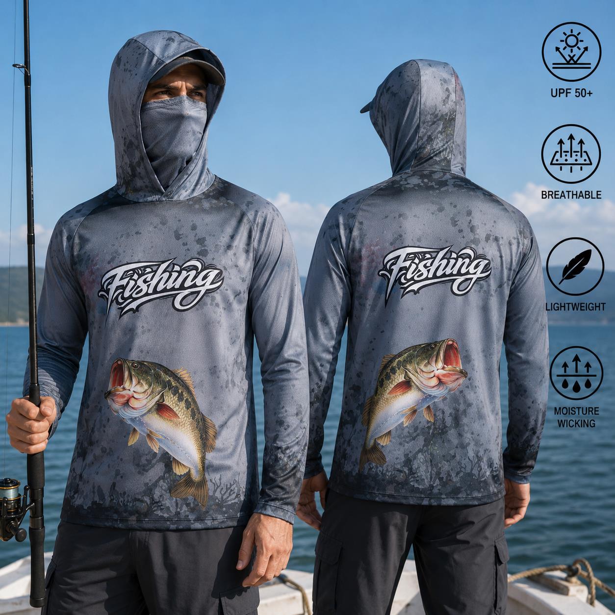 釣り用シャツ フード付き メンズ 釣り服 長袖 アウトドア  - Fishing Mask Sun Protection のレビューと価格