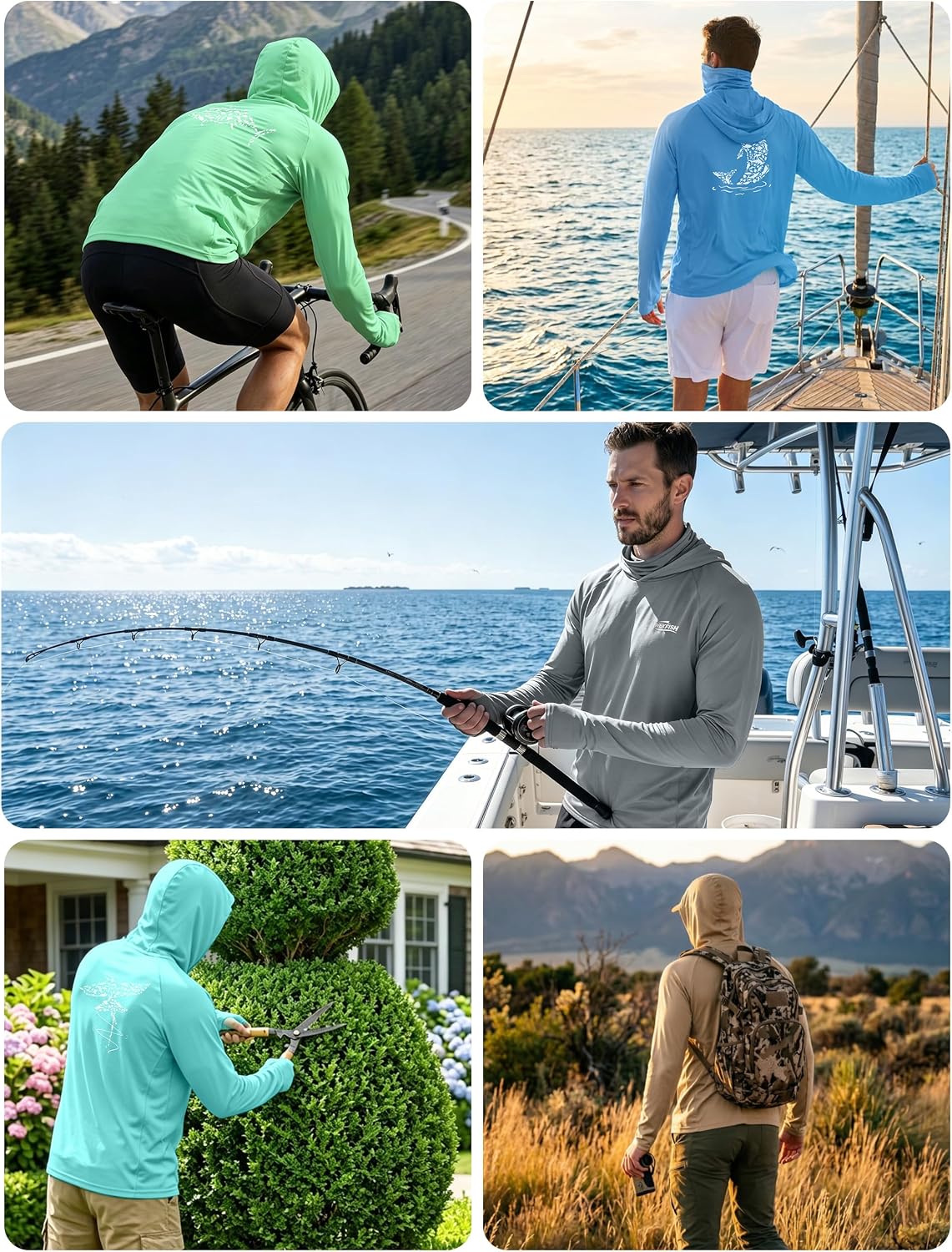 UPF 50+ メンズフィッシングフーディー、長袖UVカット - Fishing Shirt Uv Protection のレビューと価格