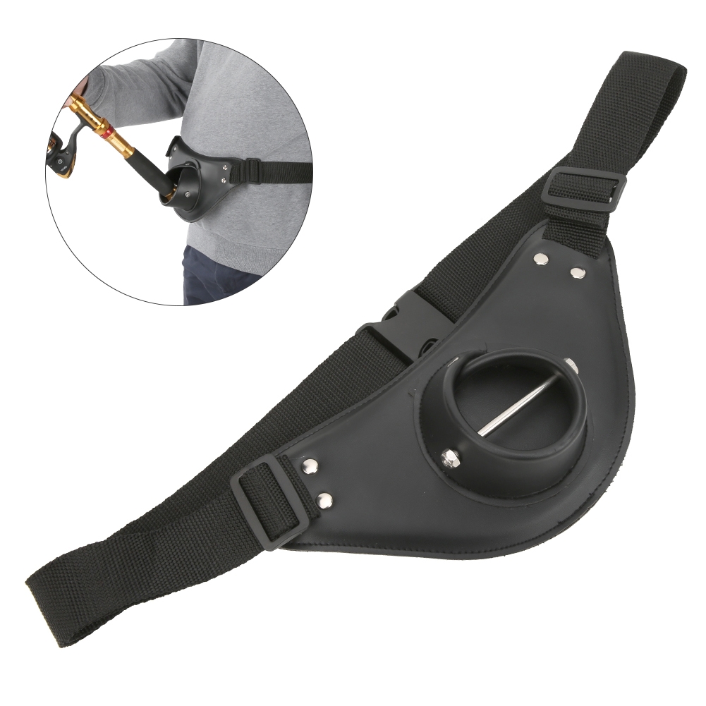 黒色PUレザー製調整可能回転式釣り用ウエストベルト（ロッドホ - Fishing Belt のレビューと価格