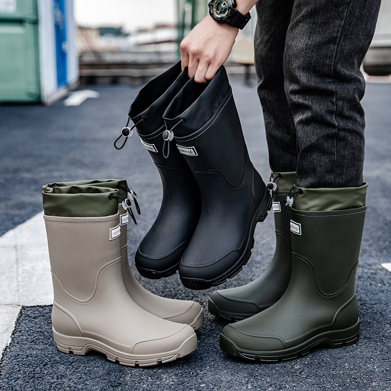 男女兼用厚底耐摩耗性ゴム靴、ミッドカーフ防水滑り止め釣り・建 - Fishing Boots のレビューと価格