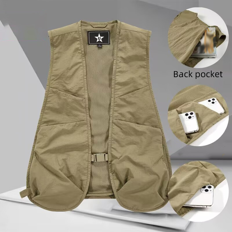 軽量ユニセックスチョッキベストマルチポケットヒップホップスト - Fishing Vest のレビューと価格